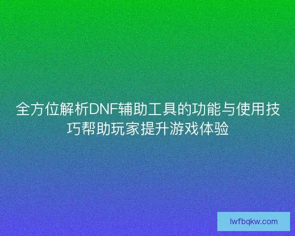 全方位解析DNF辅助工具的功能与使用技巧帮助玩家提升游戏体验